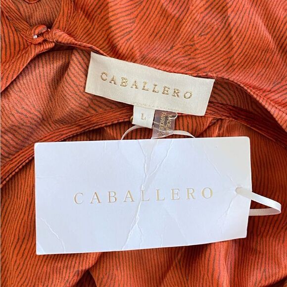 Anthropologie Caballero Orange Long Sleeve Circular Print Mini Dress Size L NWT - Picture 9 of 16